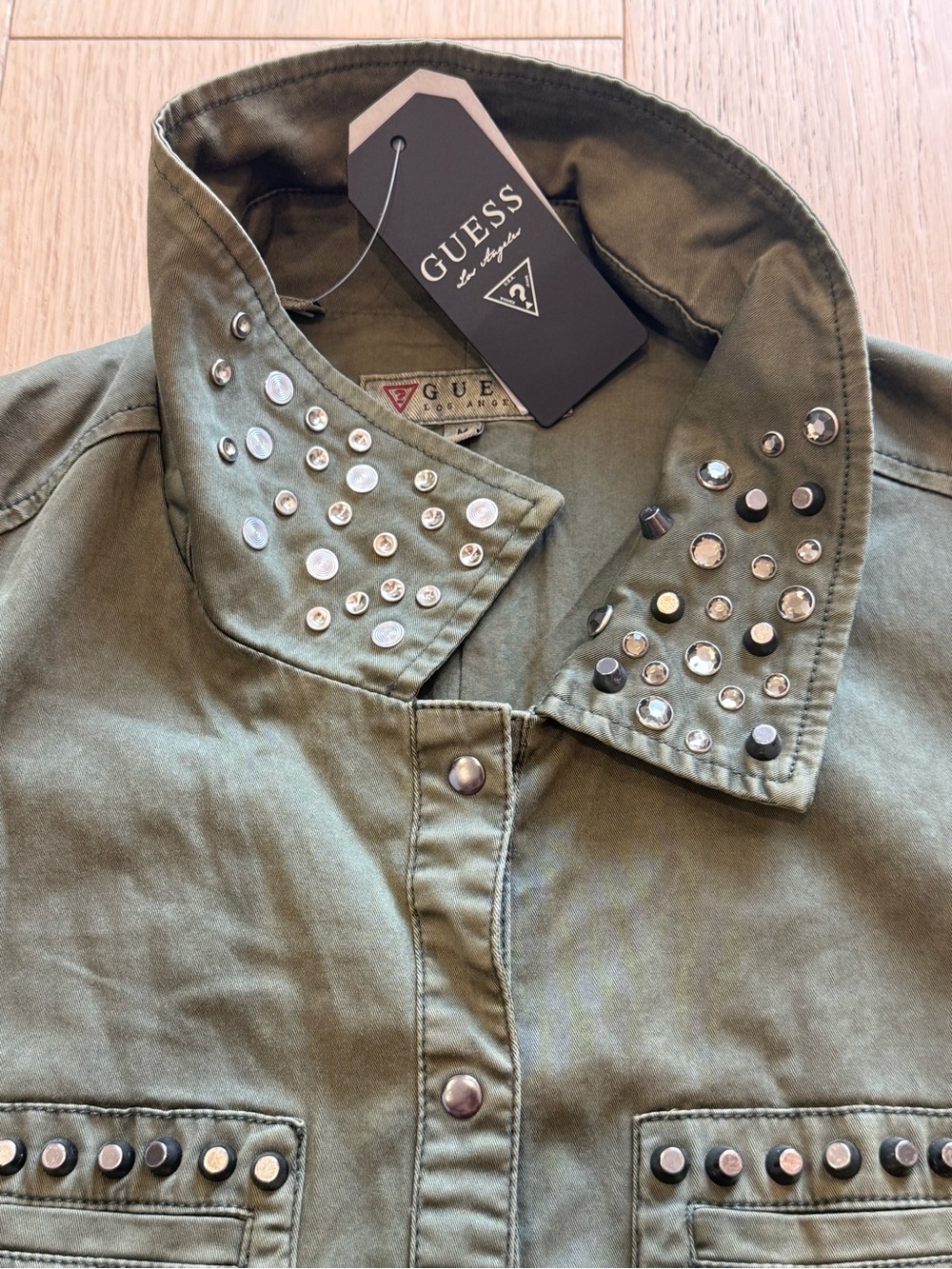 GUESS Studded Military Jacket BNWT Olive Utility Luxe Fall 2013 Rare Vintage - Picture 6 of 8